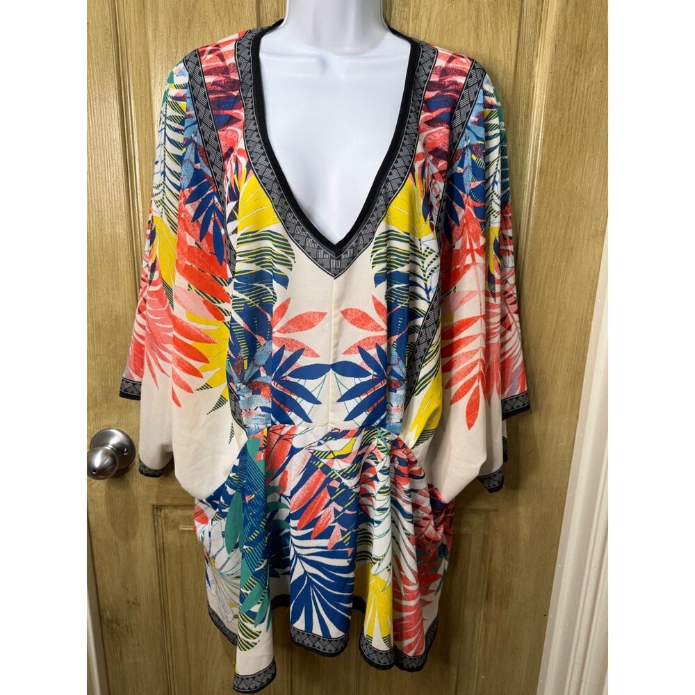 Flying Tomato Size 3X Multi Floral Botanical Kimono Open Blouse Cover Top Ladies